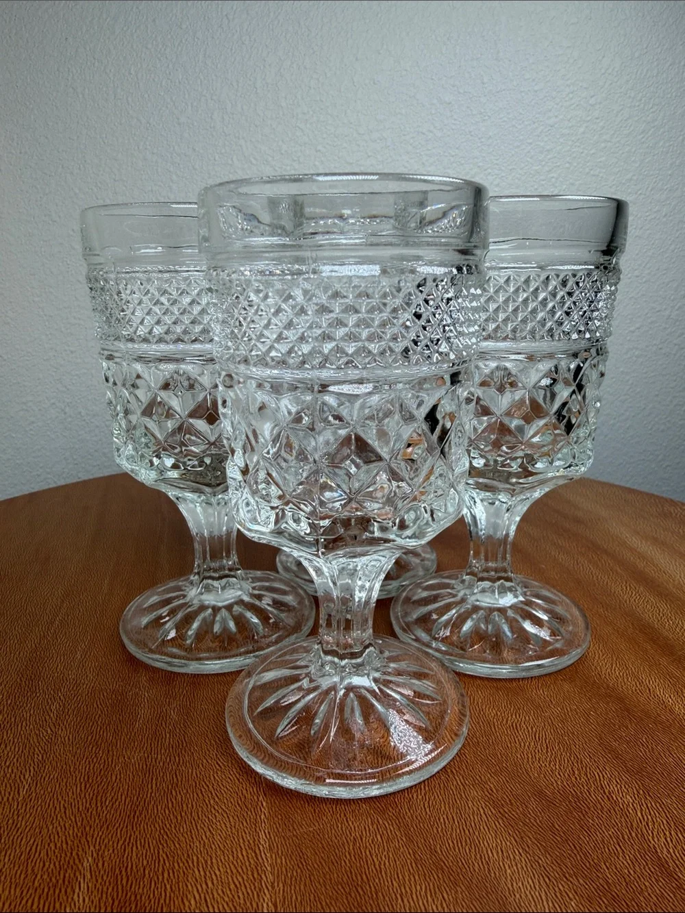 Vintage Anchor Hocking Wexford Clear Goblets Diamond Pattern 5.5” Four Glasses
